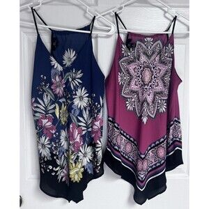 I.N. San Francisco Sleeveless Cami Tank Lot Of 2 Sz Med Handkerchief Hem Lined